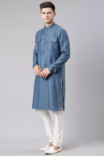 Denim blue pathani kurtas