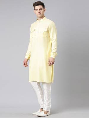 Yellow pathani kurtas 4