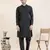 Black cotton pathani kurtas with patch pocket