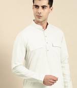 off white cotton pathani kurtas with patch pocket