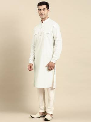off white cotton pathani kurtas with patch pocket 3