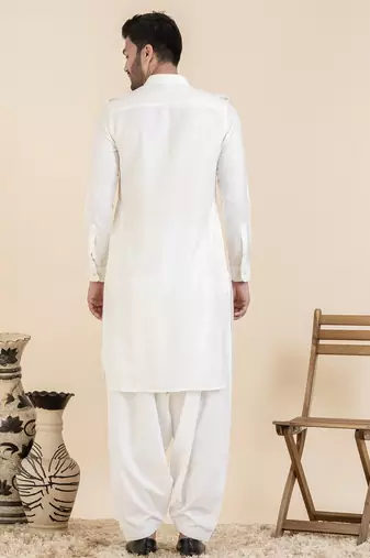 Cream cotton pathani with salwar