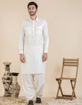 Cream cotton pathani with salwar 3