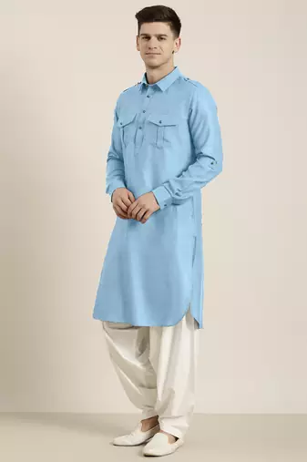 Light blue cotton pathani with salwar