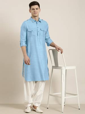 Light blue cotton pathani with salwar 4