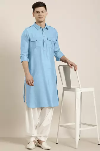 Light blue cotton pathani with salwar