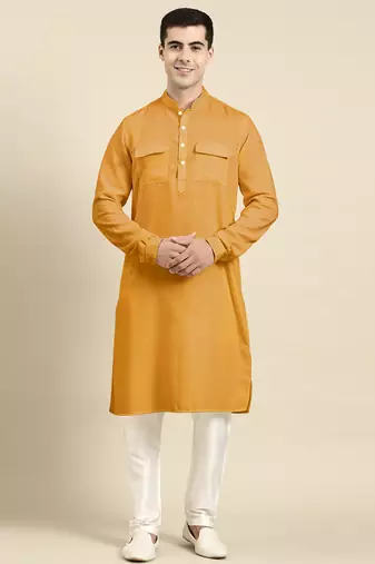 Mustard pathani kurtas