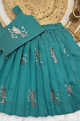 Baby Girls Readymade South Indian Pattu Pavadai Rama Lehenga Choli Set For Kids