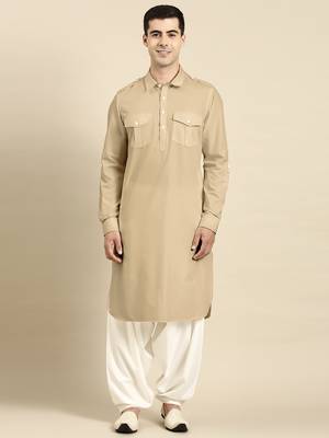 Beige fine cotton pathani with salwar 1