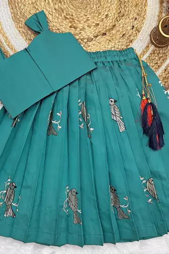 Baby Girls Readymade South Indian Pattu Pavadai Rama Lehenga Choli Set For Kids
