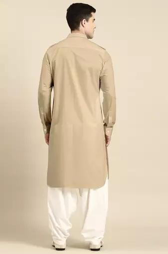 Beige fine cotton pathani with salwar