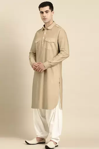 Beige fine cotton pathani with salwar