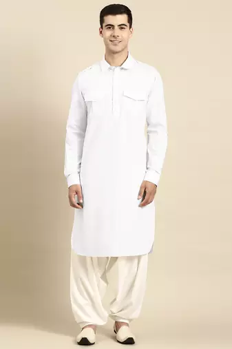 White fine cotton pathani with salwar