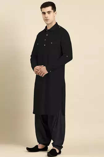 Black fine cotton pathani with salwar