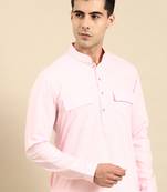 Light pink cotton pathani kurtas with patch pocket