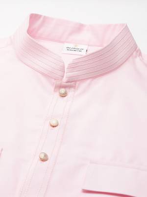 Light pink cotton pathani kurtas with patch pocket 3