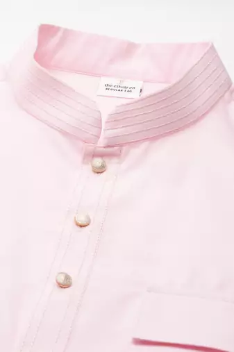 Light pink cotton pathani kurtas with patch pocket