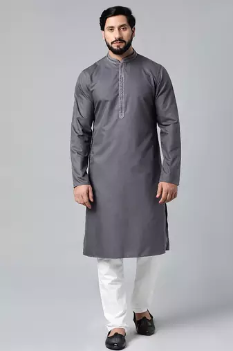 Grey cotton dori embroidered kurtas