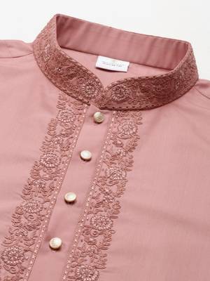 Rose pink cotton dori embroidered kurtas 3