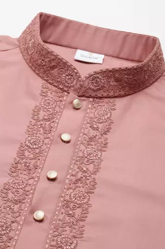 Rose pink cotton dori embroidered kurtas