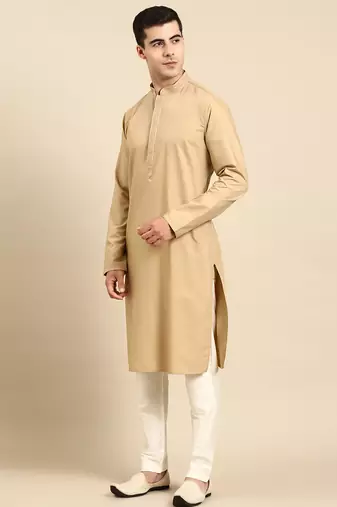 Beige cotton dori embroidered kurtas