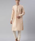 Peach art silk embroidered kurtas