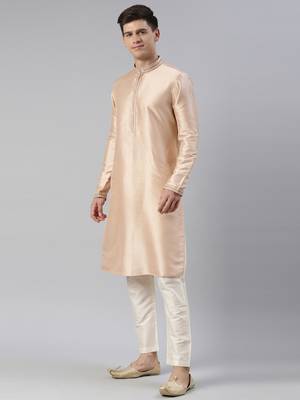 Peach art silk embroidered kurtas 3