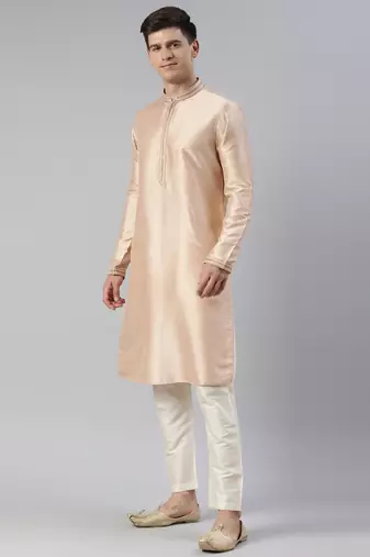 Peach art silk embroidered kurtas
