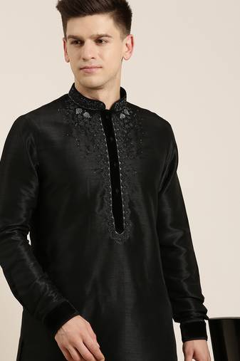 Black art silk embroidered kurtas