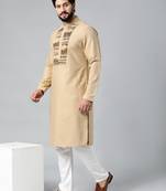 Beige cotton shell tucks embroidered cotton kurtas