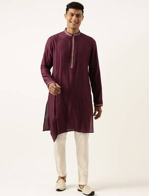 Wine asymetric embroidered kurtas 1