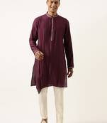 Wine asymetric embroidered kurtas