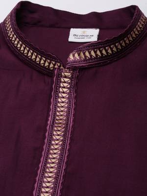 Wine asymetric embroidered kurtas 2