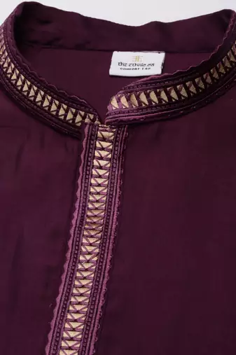 Wine asymetric embroidered kurtas