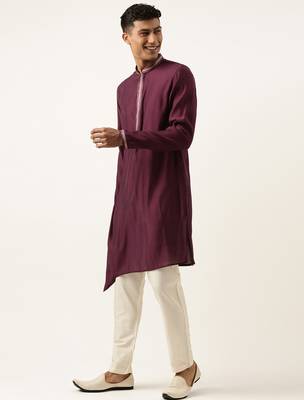 Wine asymetric embroidered kurtas 3