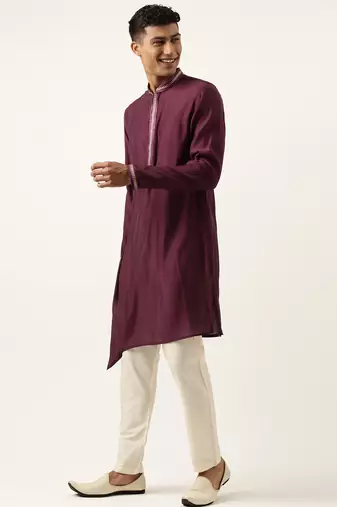 Wine asymetric embroidered kurtas