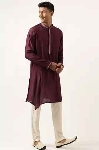 Wine asymetric embroidered kurtas