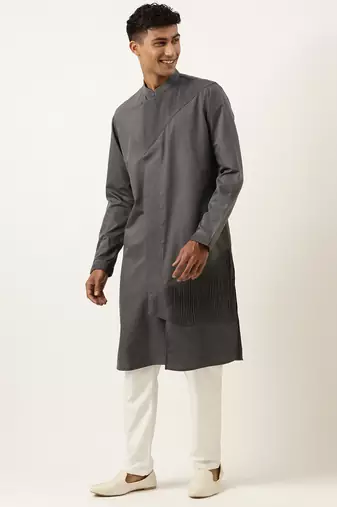 Grey pleated cotton kurtas