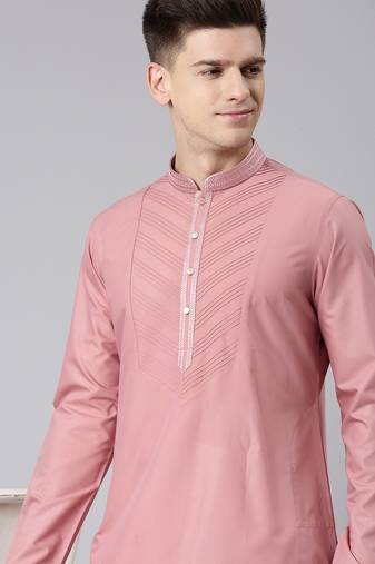 Rose pink pleated cotton kurtas