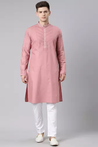 Rose pink pleated cotton kurtas