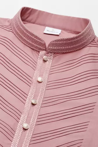 Rose pink pleated cotton kurtas