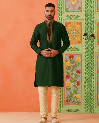 Sage green mirror embroidered kurtas 1