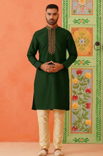 Sage green mirror embroidered kurtas
