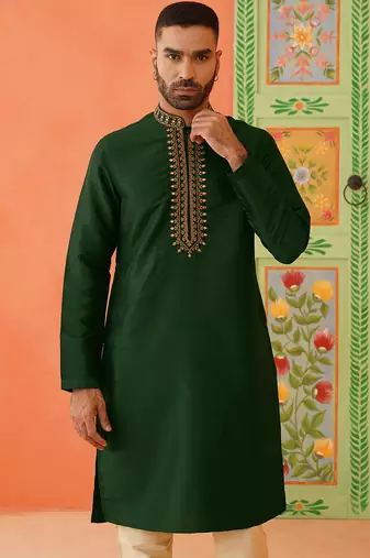 Sage green mirror embroidered kurtas