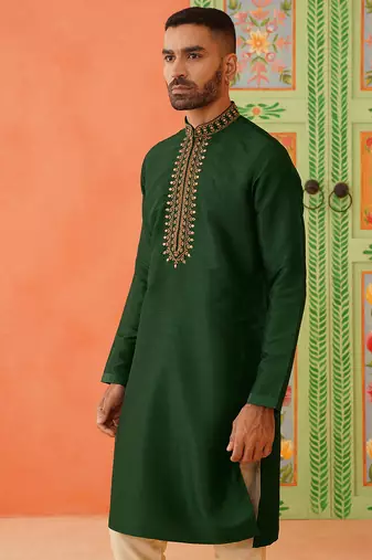 Sage green mirror embroidered kurtas