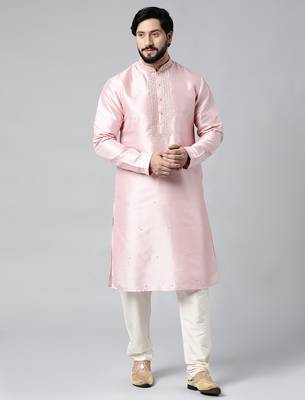 Baby pink mirror embroidered kurtas 1
