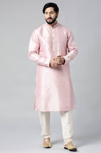 Baby pink mirror embroidered kurtas