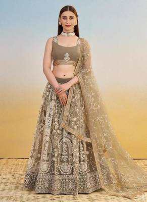 Ivory Embroidery Net A Line Lehenga With Blouse 1