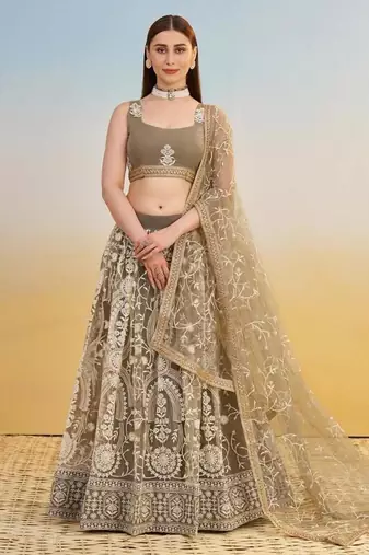 Ivory Embroidery Net A Line Lehenga With Blouse