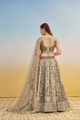 Ivory Embroidery Net A Line Lehenga With Blouse 4